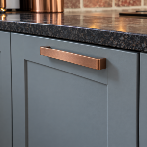 Restyle my kictchen Copper Handle on Matte Grey Cabinet